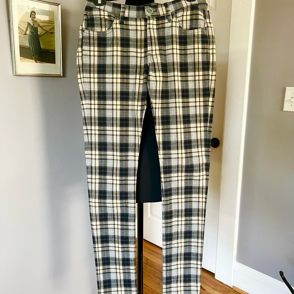 Novemb3r Italian Blue, Gray and Cream Plaid Pants